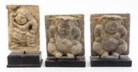 A Group of Three Southeast Asian Figural Carvings Height of first 7 x width 5 1/4 inches.