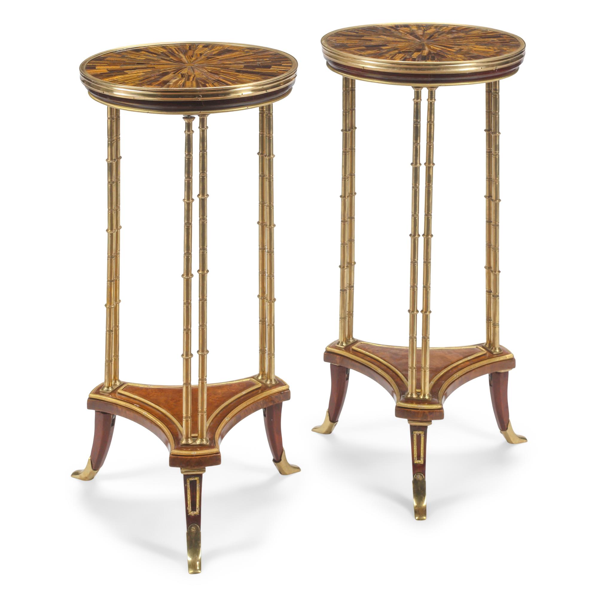 A Pair of Neoclassical Style Gilt Bronze and Tiger's Eye Tables