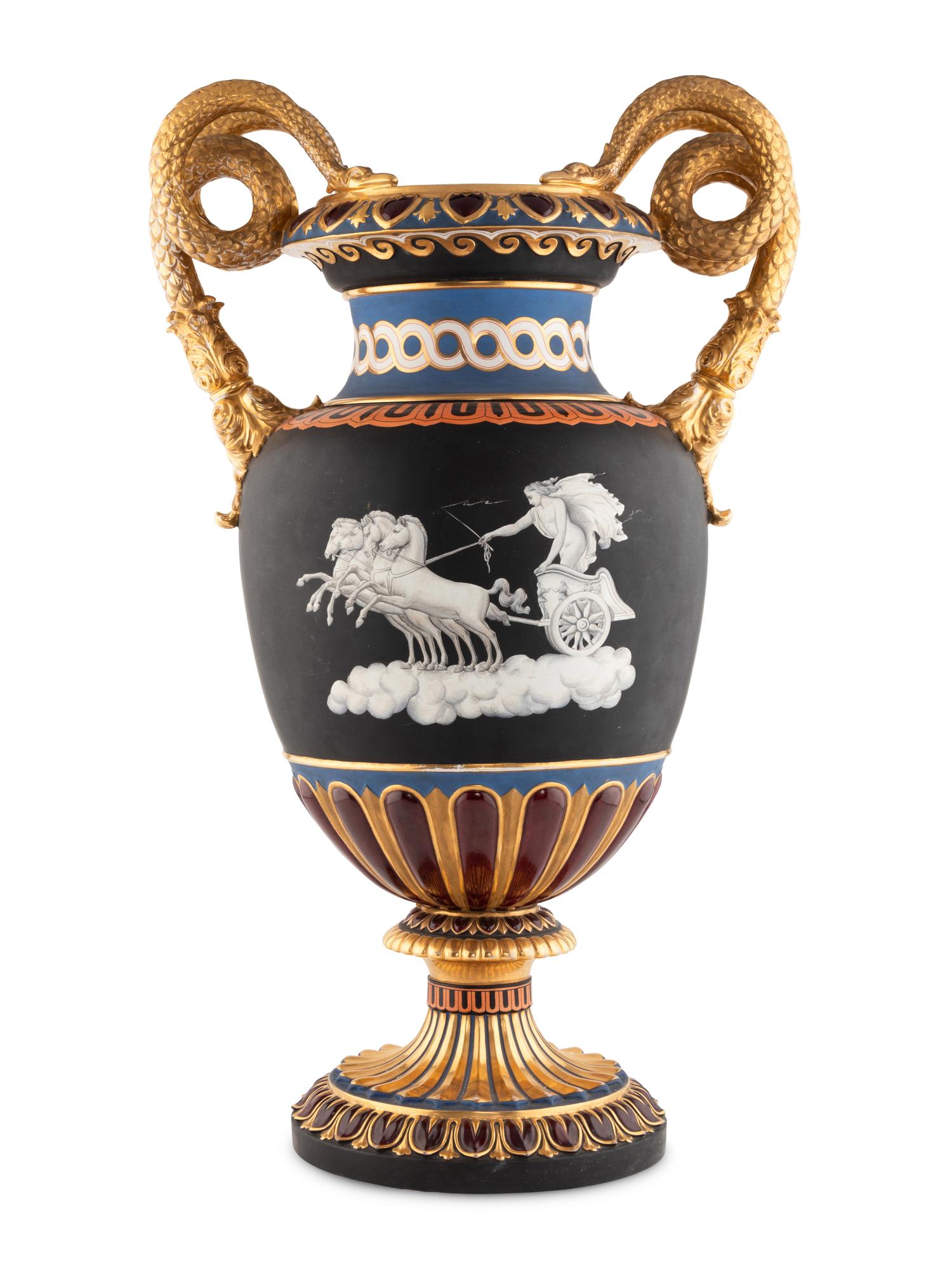 A Rörstrand Monumental Painted and Parcel-Gilt Porcelain Urn