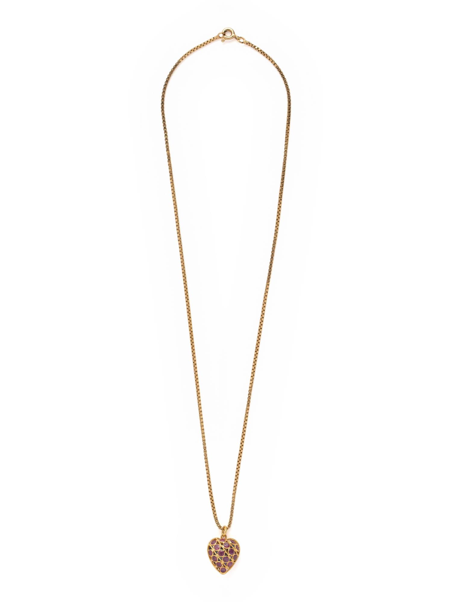 REVERSIBLE YELLOW GOLD, RUBY AND SAPPHIRE HEART PENDANT/NECKLACE