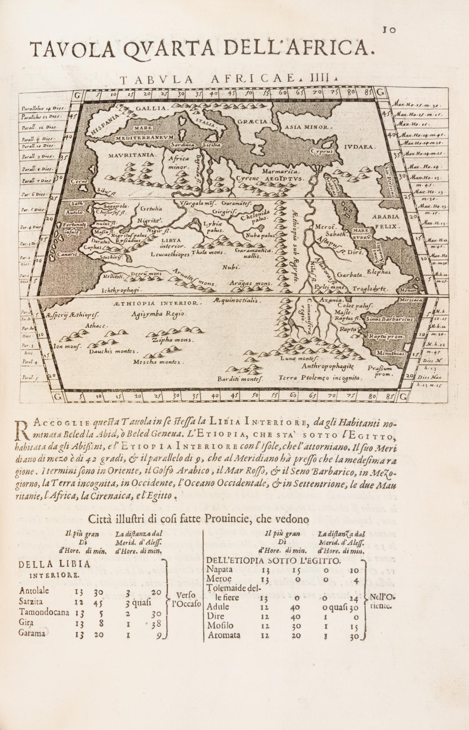 PTOLEMY, CLAUDIUS. Geografia cio descrittione universale della terra...Venice, 1598. 2 parts in one. With 63 maps.