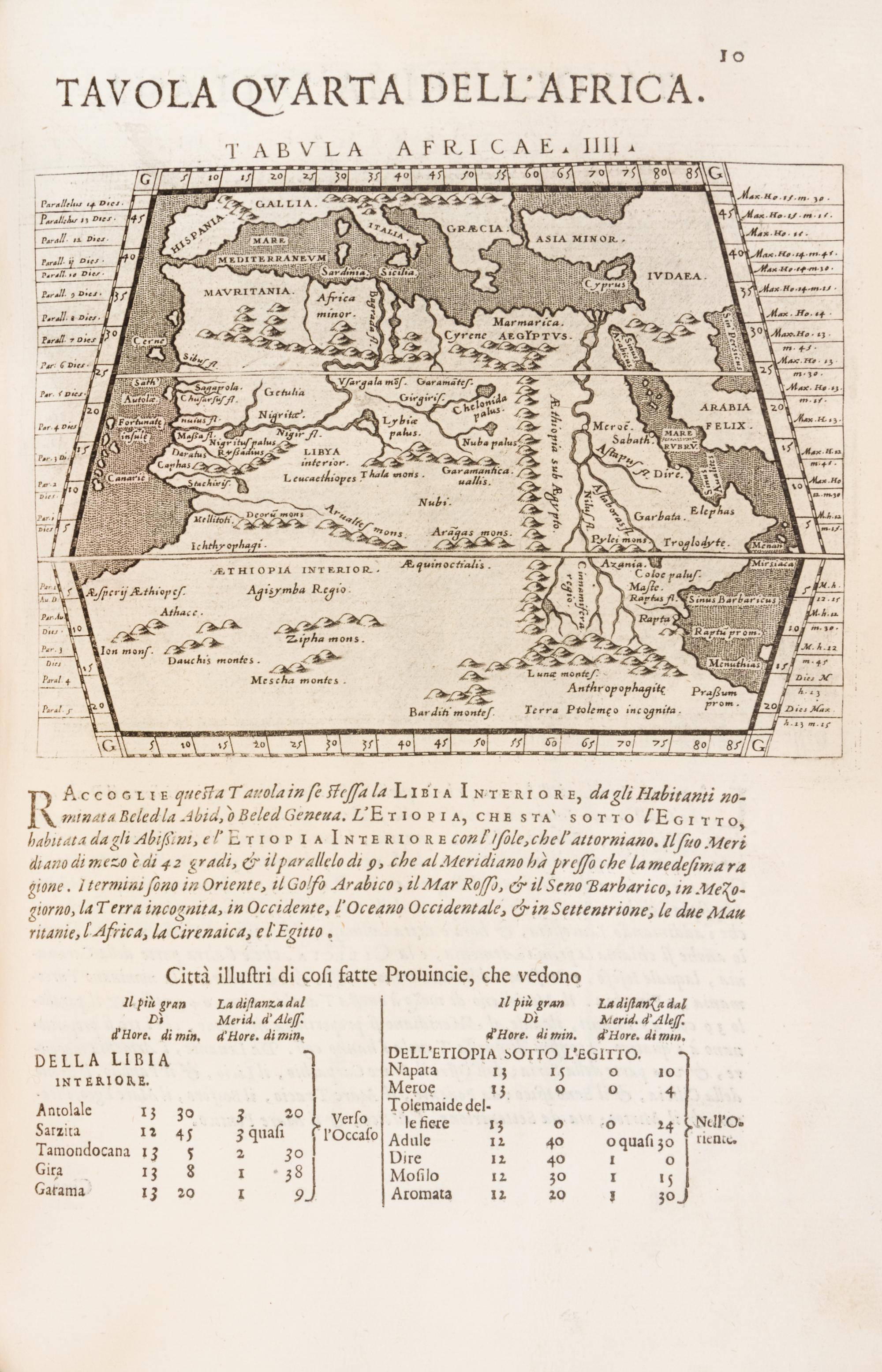 PTOLEMY, CLAUDIUS. Geografia cio descrittione universale della terra...Venice, 1598. 2 parts in one. With 63 maps.
