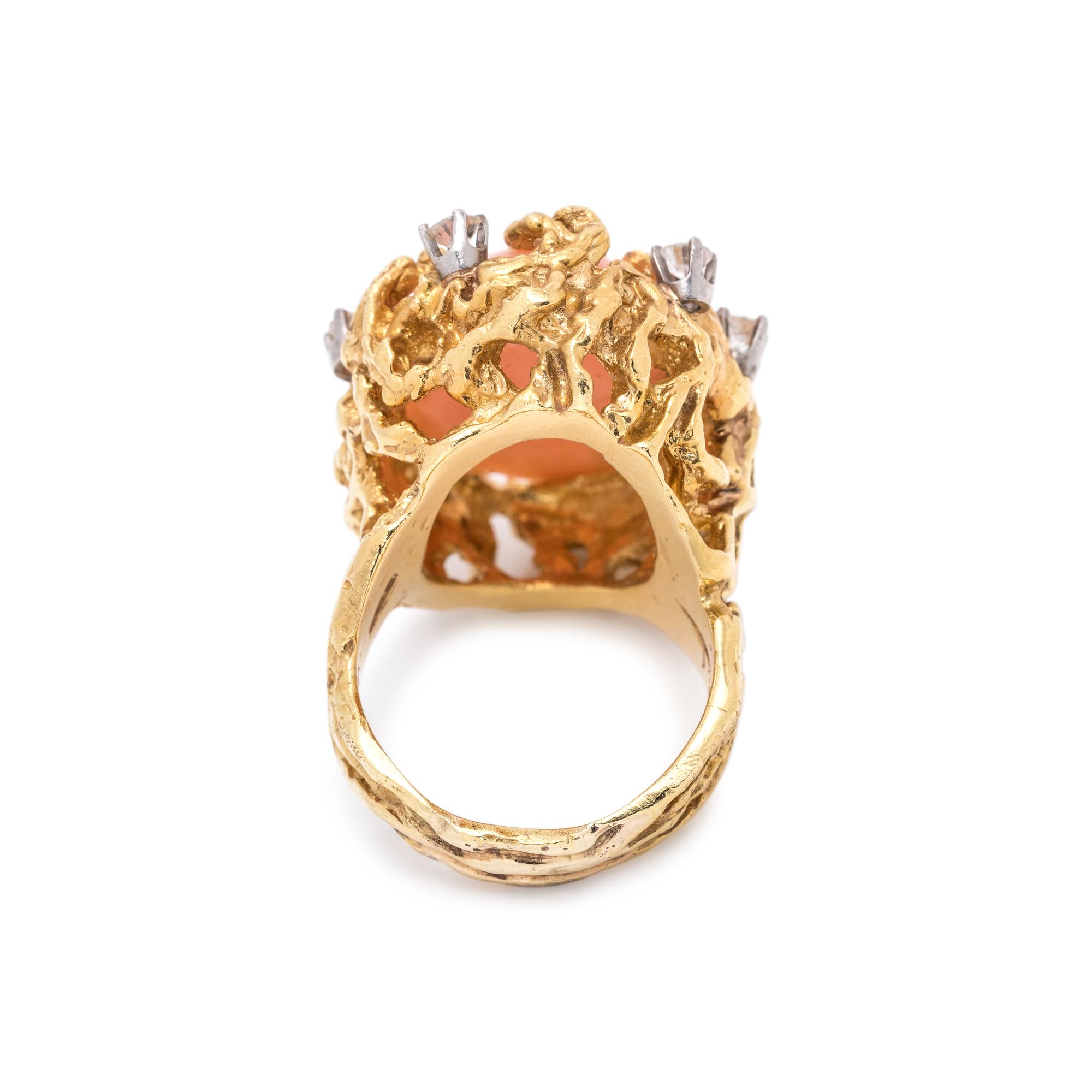 CORAL AND DIAMOND RING
