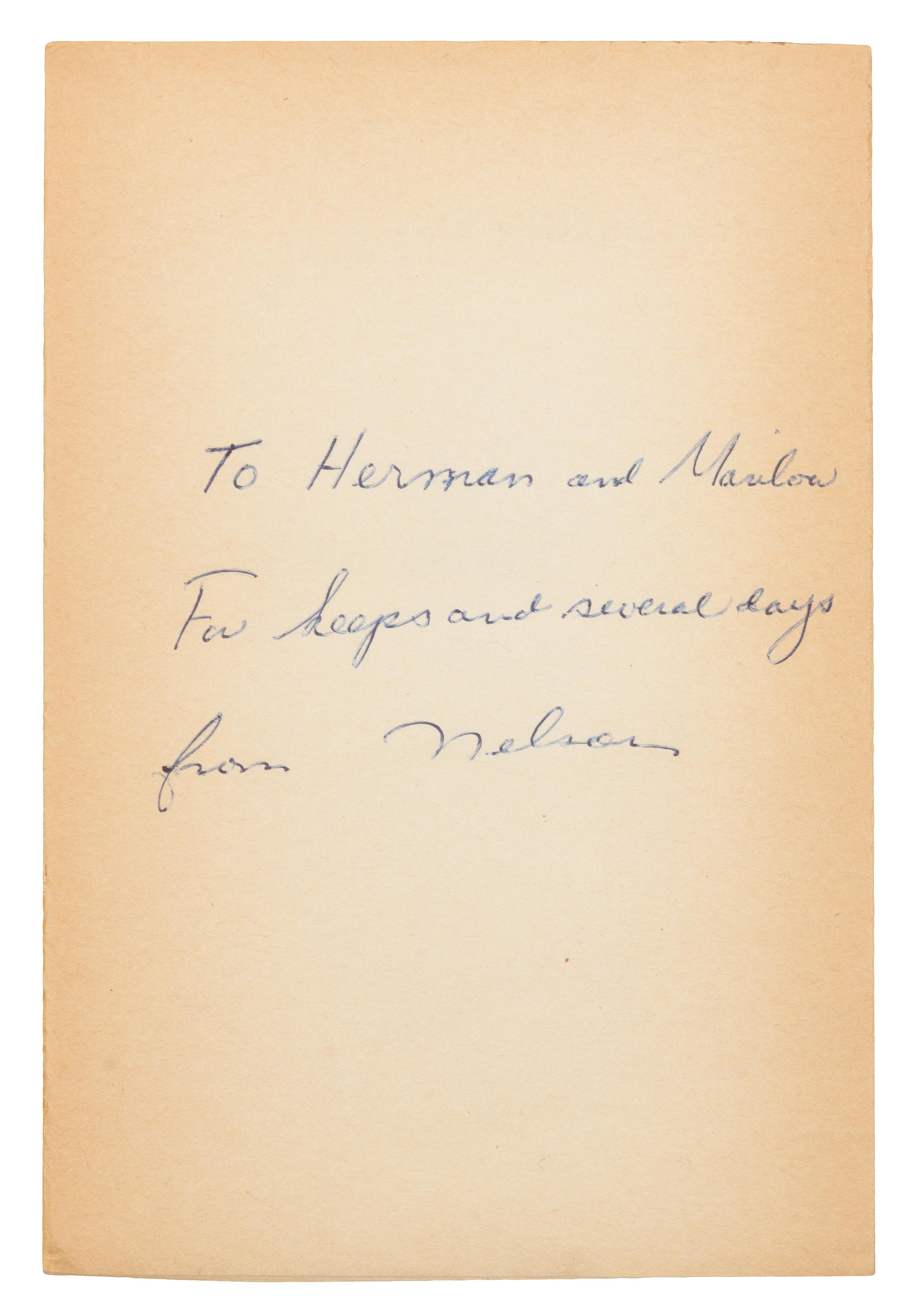 ALGREN, Nelson (1909-1981). - Two foreign-language editions Algren's A Walk on the Wild Side, INSCRIBED OR SIGNED BY ALGREN.