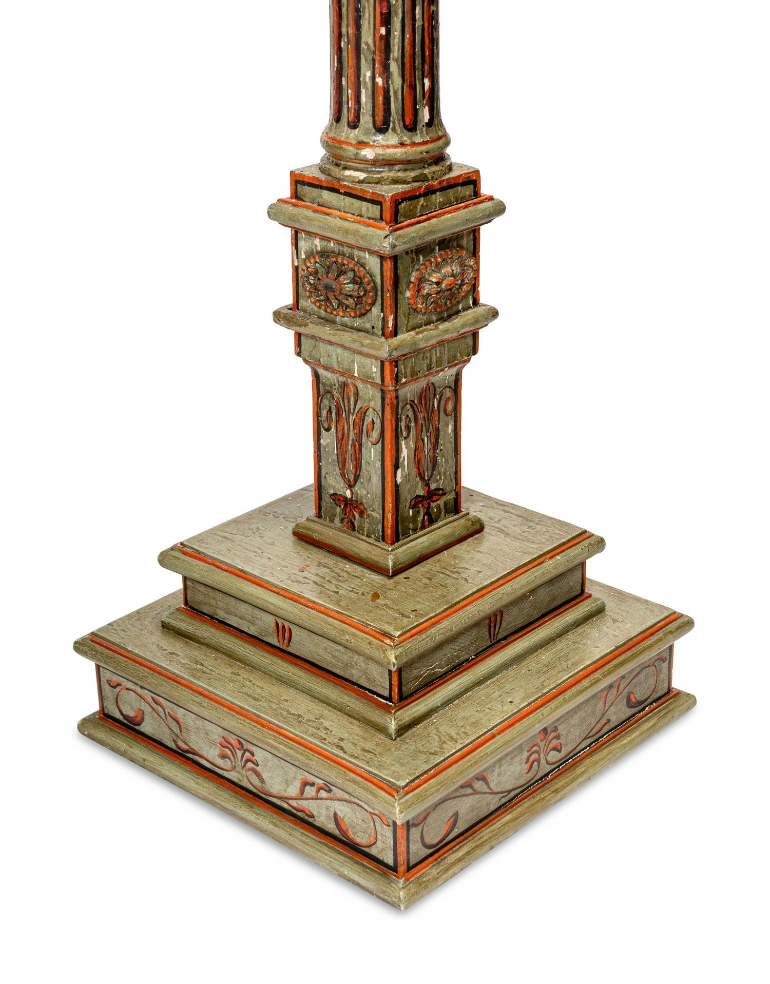 A Pair of George III Green and Red-Painted Column Architectural Elements