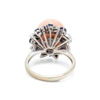 ANGEL SKIN CORAL, SAPPHIRE AND DIAMOND RING