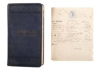 [US NAVY]. Diary kept by Lawrence R. Thompson (1883-1973) while serving on board the USS Georgia and navigating the globe as part of the the Great White Fleet, with document box, naval ephemera, and framed banners.