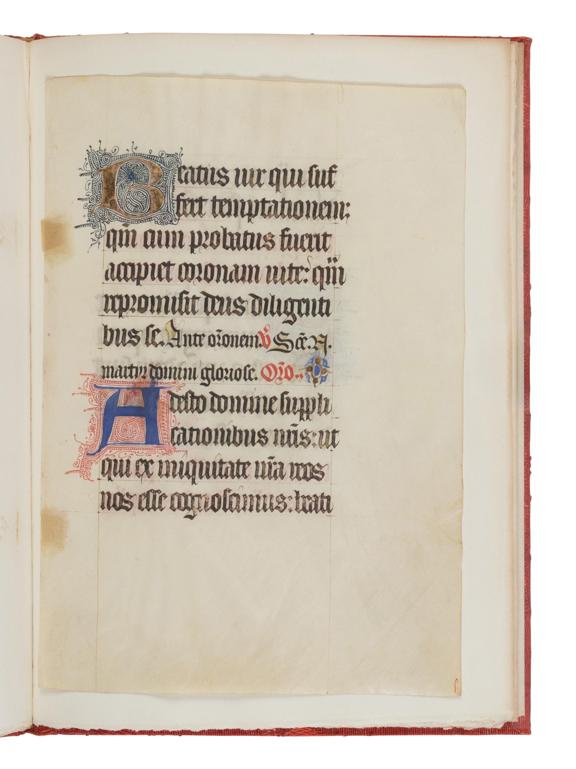 [LEAF BOOK - GRABHORN PRESS]. SCHULZ, H.C. The Gothic Script of the Middle Ages...Together with an original leaf from a Gothic Manuscript Collectar. San Francisco: David Magee at the Grabhorn Press, 1939.