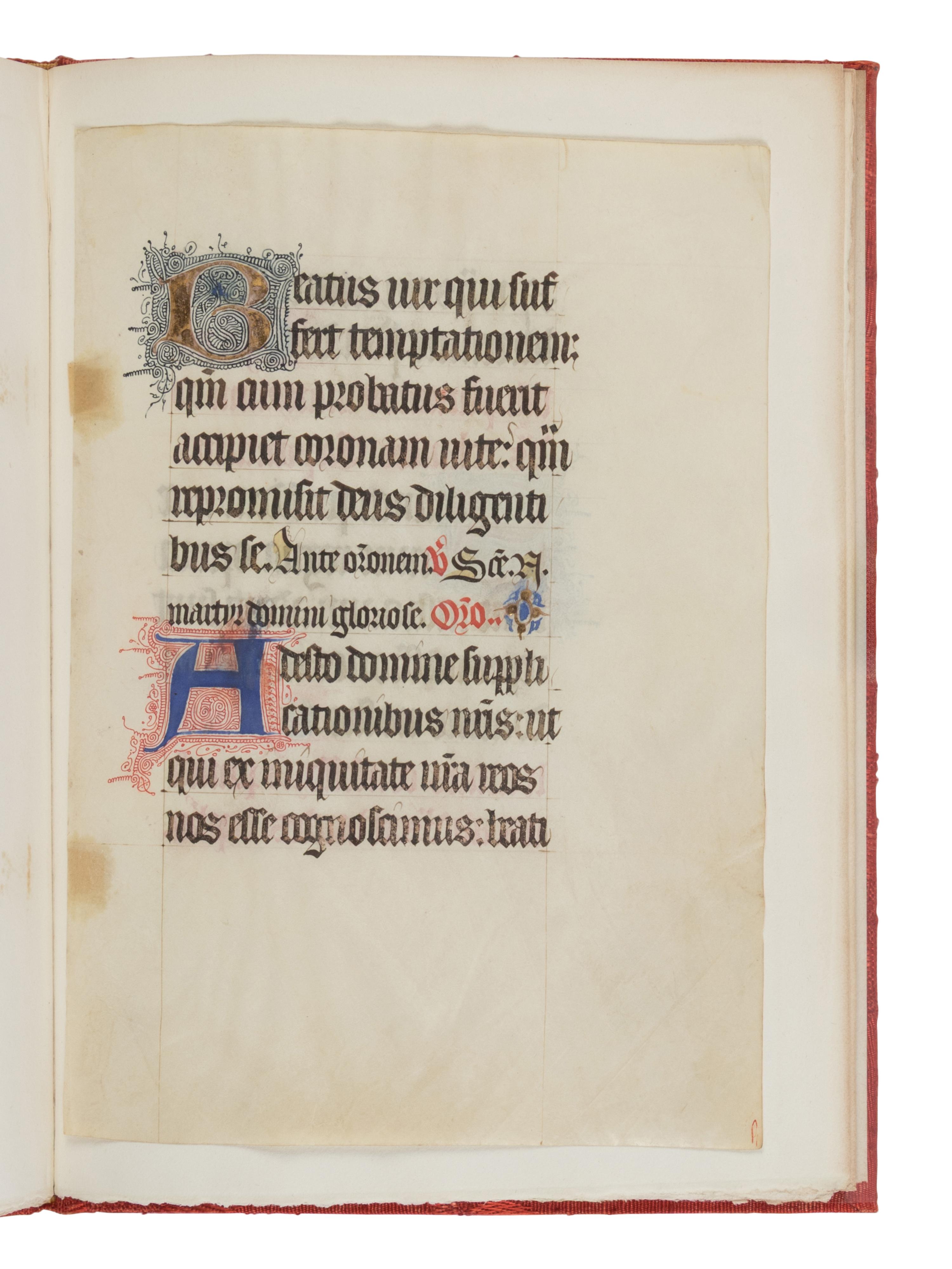 [LEAF BOOK - GRABHORN PRESS]. SCHULZ, H.C. The Gothic Script of the Middle Ages...Together with an original leaf from a Gothic Manuscript Collectar. San Francisco: David Magee at the Grabhorn Press, 1939.