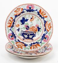 Three English Imari Bowls Diameter 9 1/2 inches.