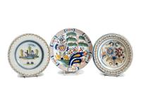Three Polychrome Delftware Plates