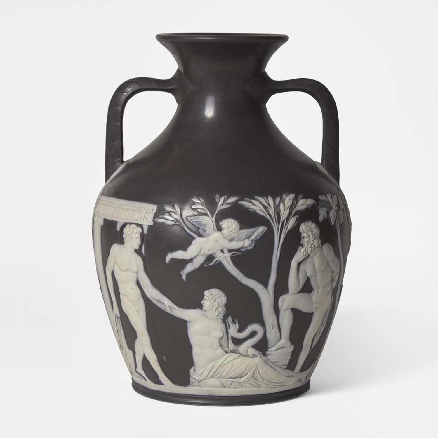 A Fine Solid Black Jasperware Portland Vase UK, 1910s