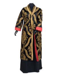 Unlabeled Satin and Gold Thread Wrap Coat