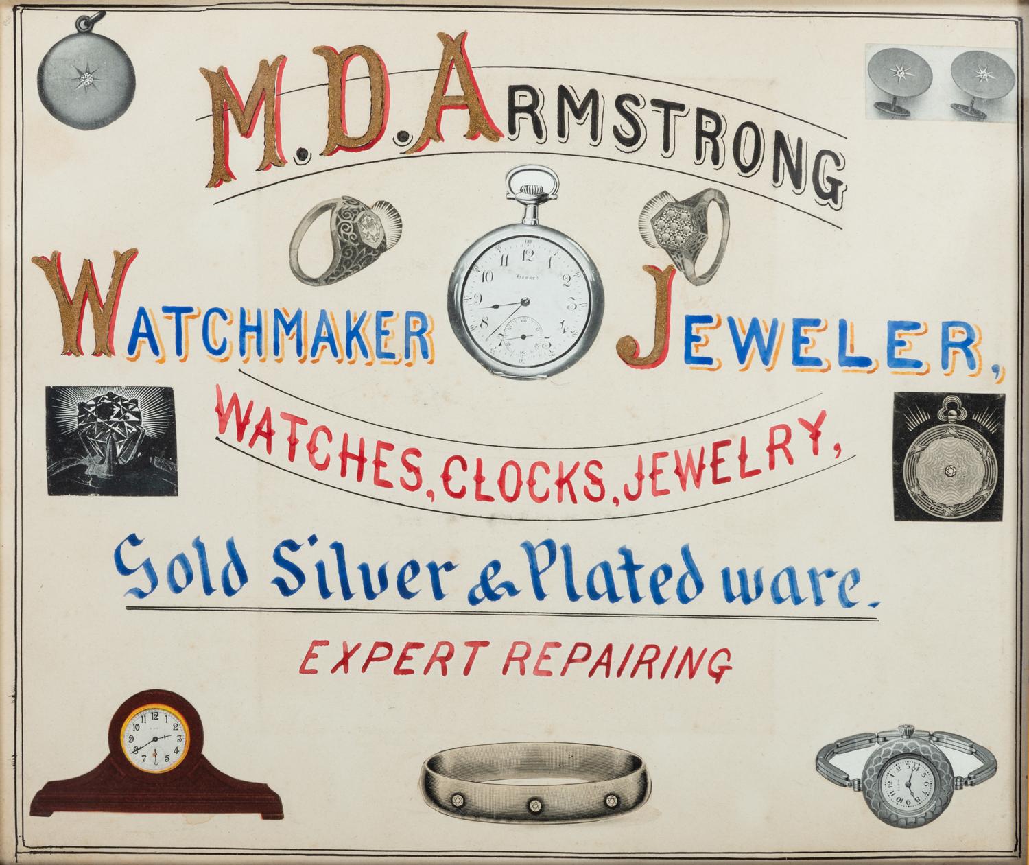 Five Framed Specialty Shop Advertising Hand Colored Prints and Watercolors