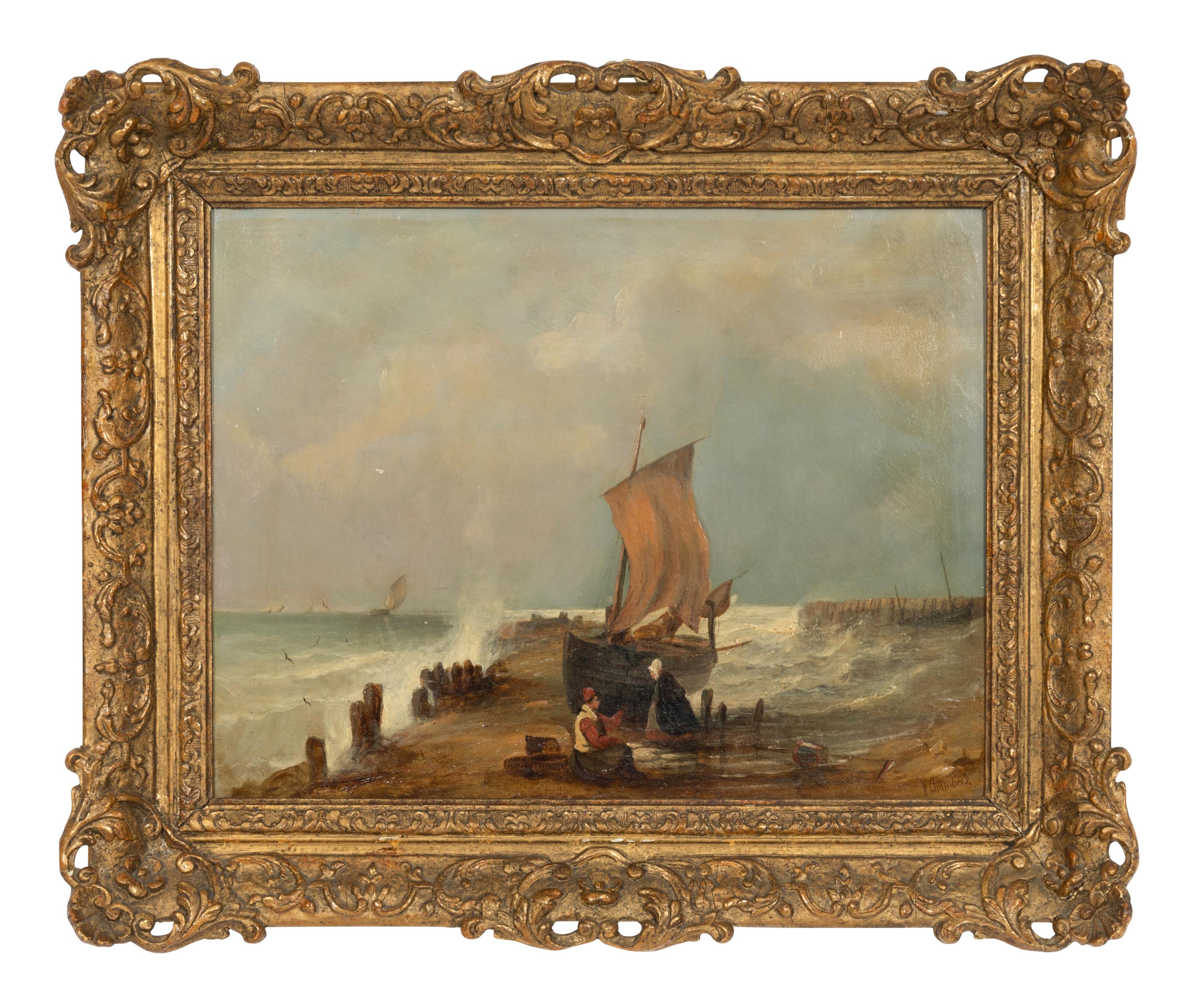 William Chambers (British, 19th Century) — Fisherwomen Chatting by the Seaside