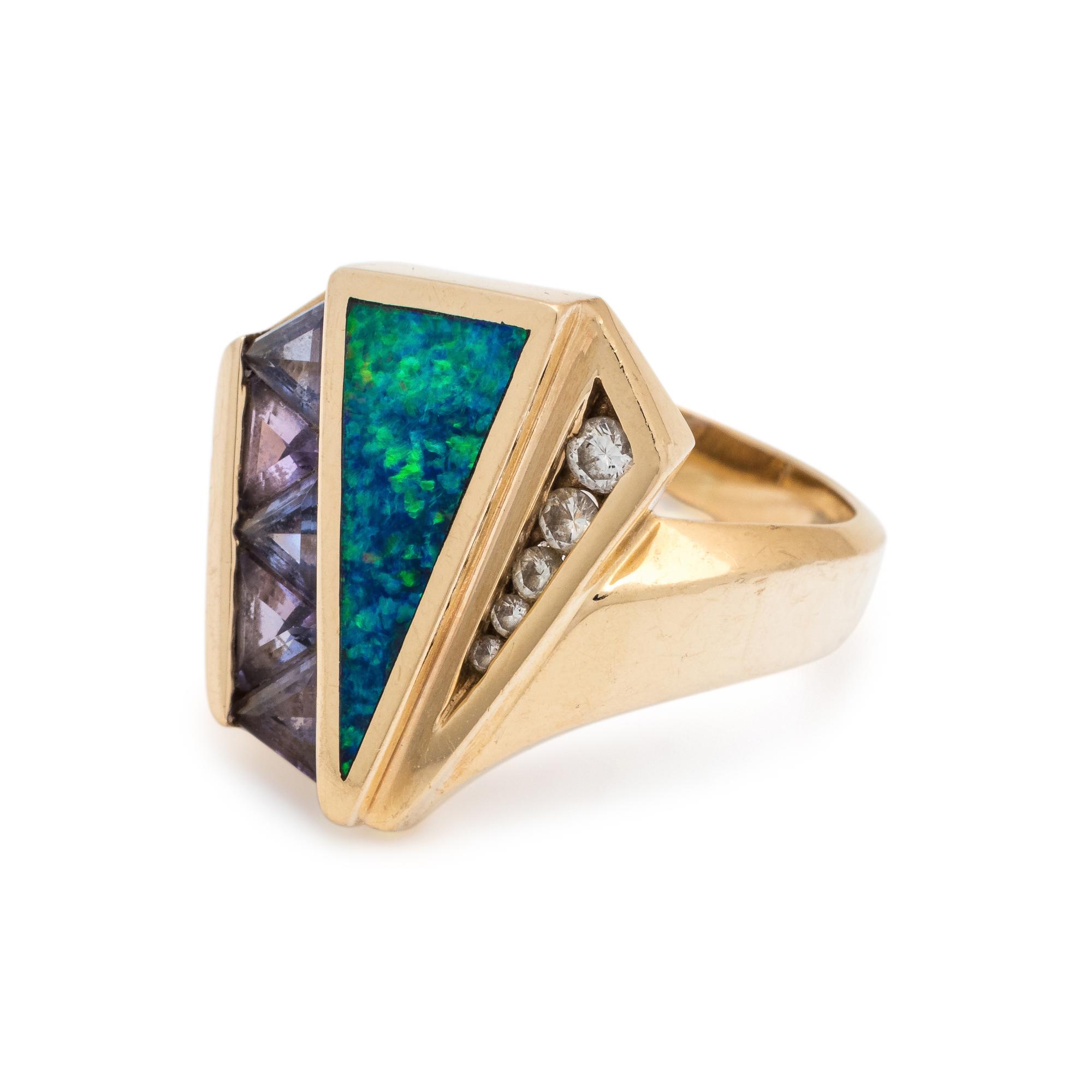 BLACK OPAL, TANZANITE AND DIAMOND RING