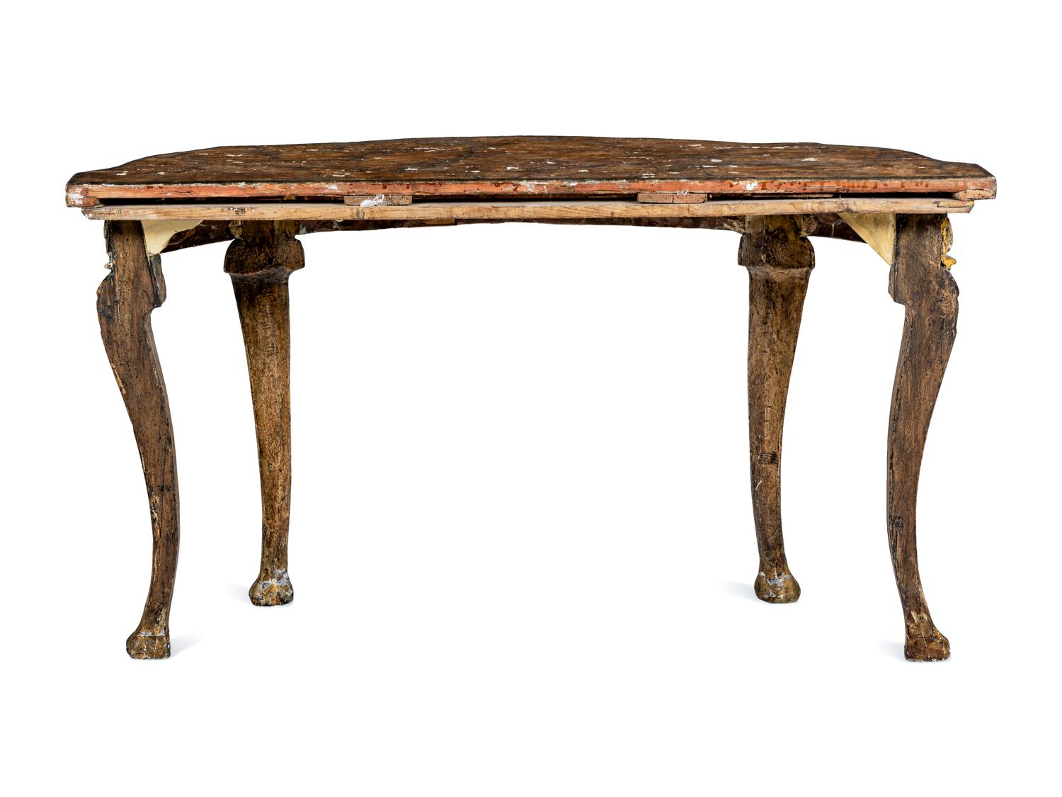 A Pair of Italian Gilt and Silvered Faux Marble-Top Console Tables