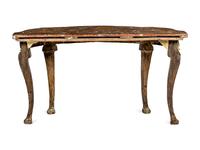 A Pair of Italian Gilt and Silvered Faux Marble-Top Console Tables