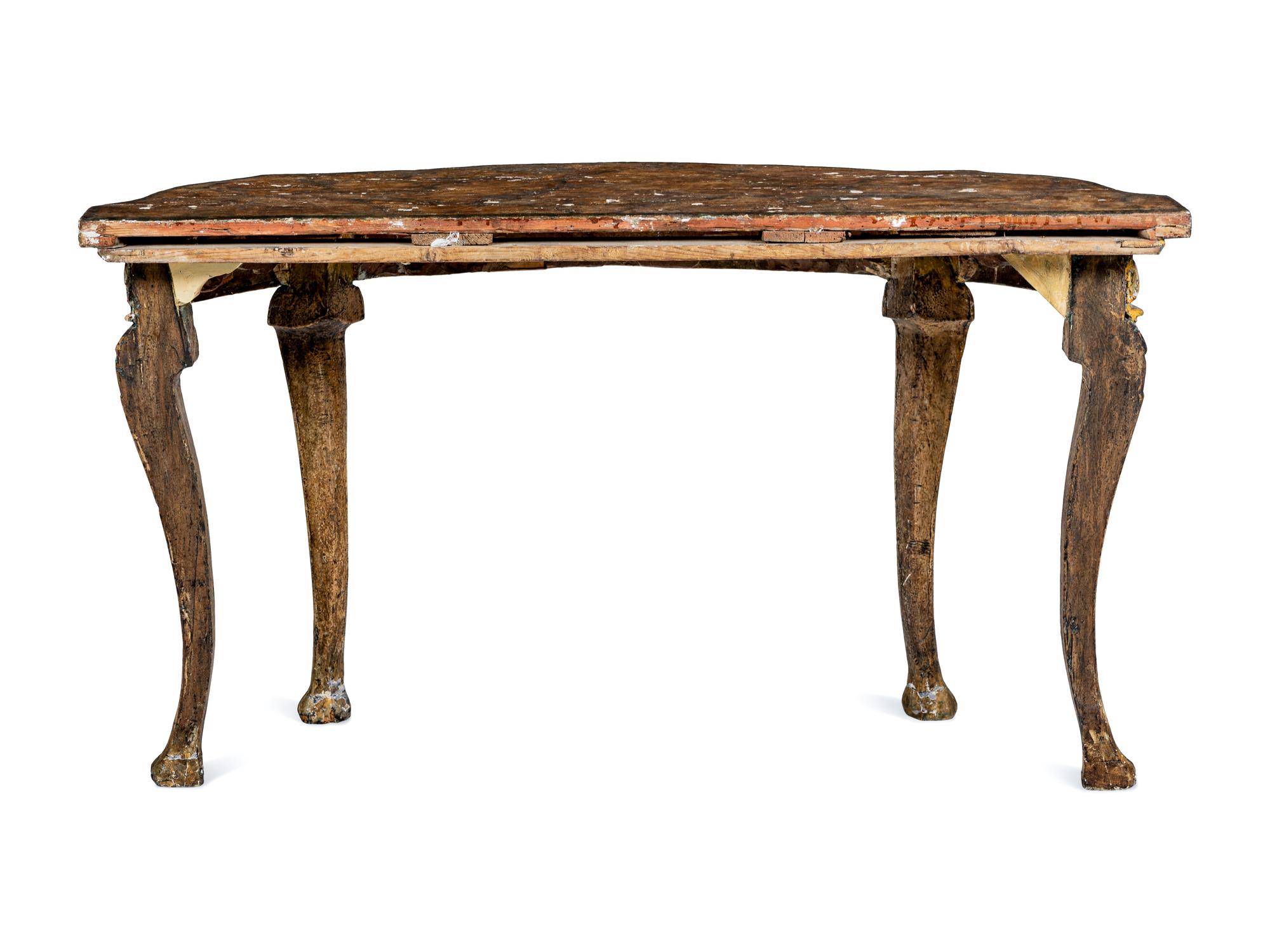A Pair of Italian Gilt and Silvered Faux Marble-Top Console Tables