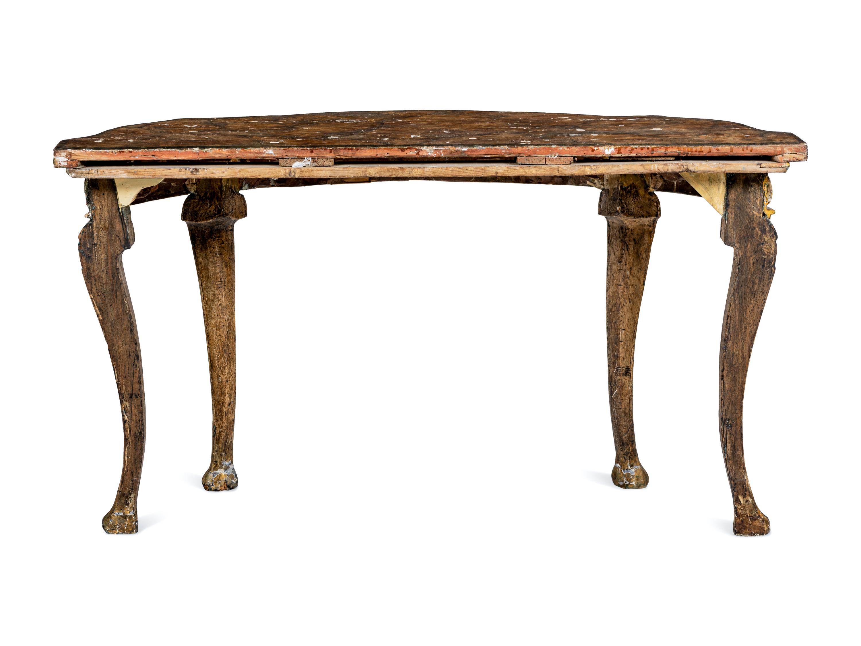 A Pair of Italian Gilt and Silvered Faux Marble-Top Console Tables