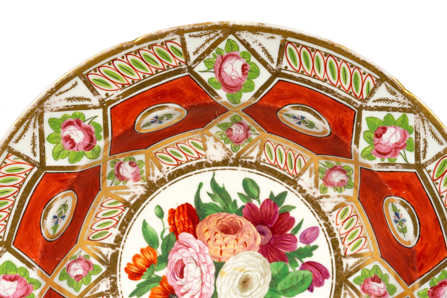 A Pair of Coalport Porcelain "Church Gresley" Pattern Painted and Parcel-Gilt Soup Plates