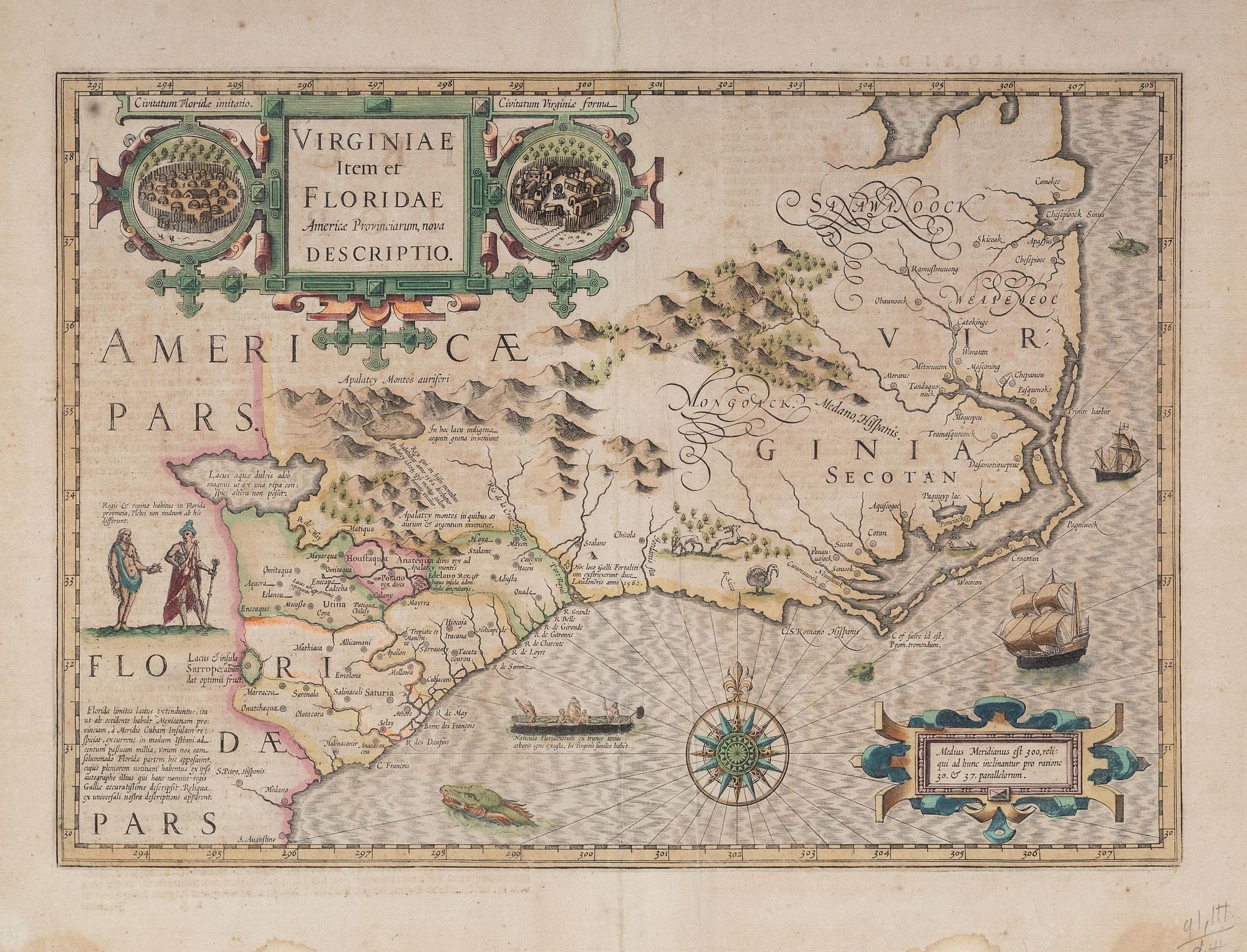 HONDIUS, Jodocus (1563-1612). Virginiae item et Floridae Americae provinciarum, nova descriptio . Amsterdam, ca 1634 or later.