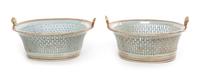 A Pair of Chinese Export Porcelain Armorial Reticulated Oval Baskets Width 11 1/2 inches. — CIRCA 1800