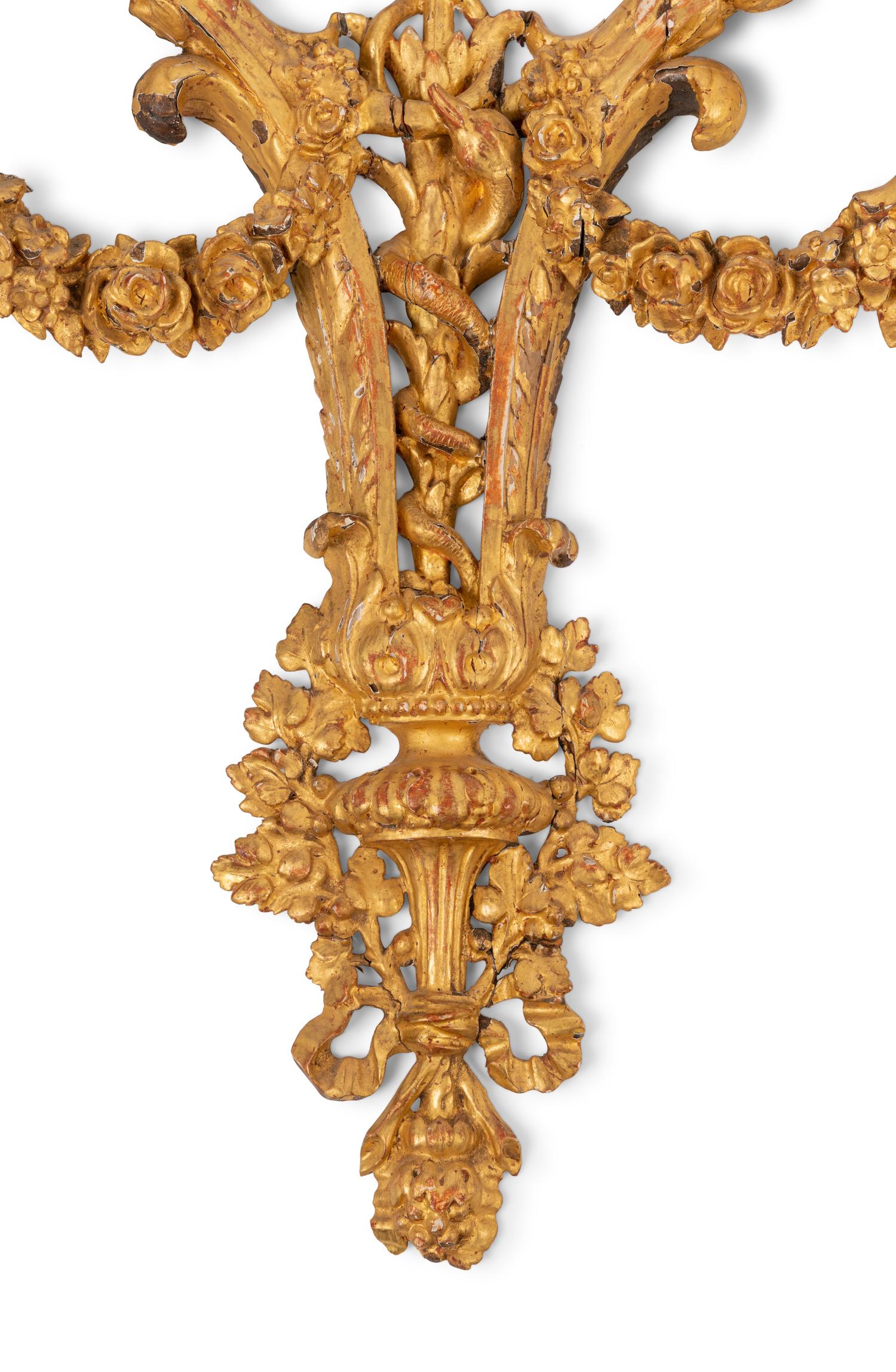 A Pair of Neoclassical Style Giltwood Two-Light Sconces