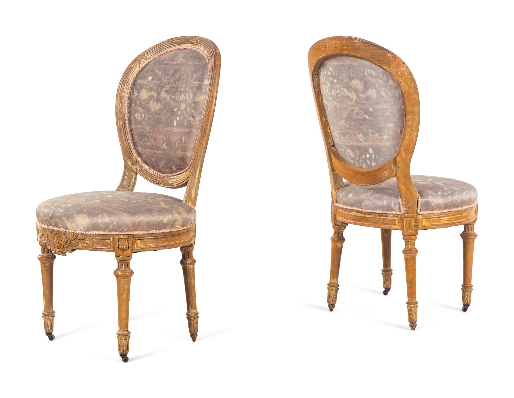 A Pair of Louis XVI Cerused Wood Side Chairs