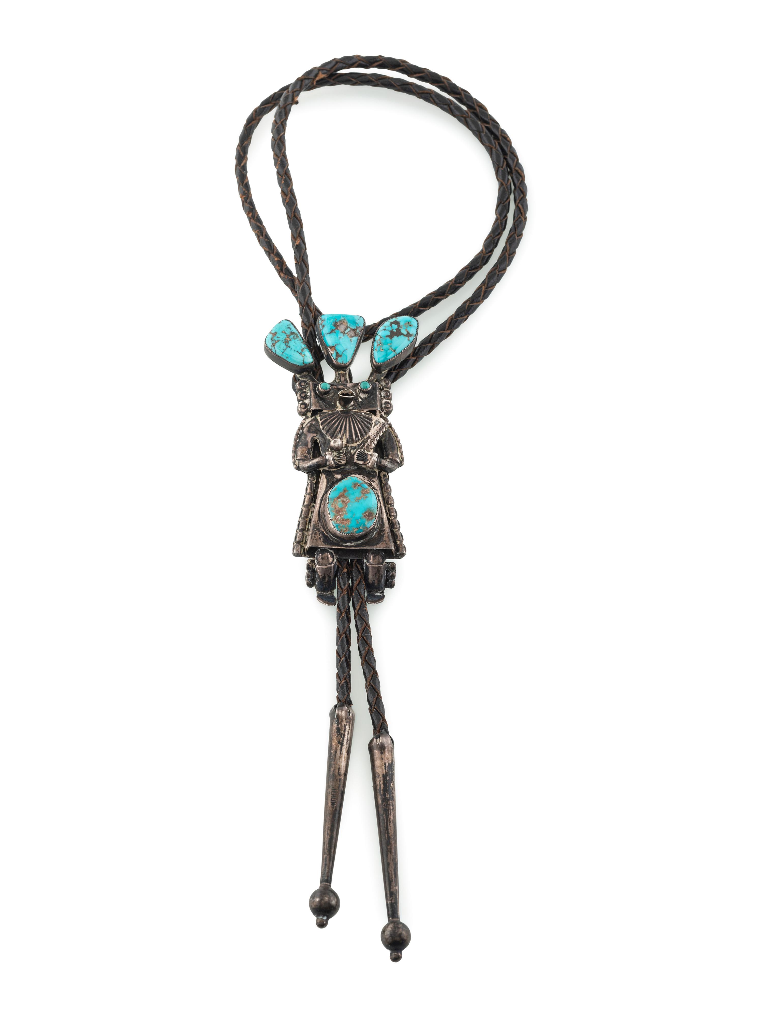 A Navajo Silver and Turquoise Katsina Bolo