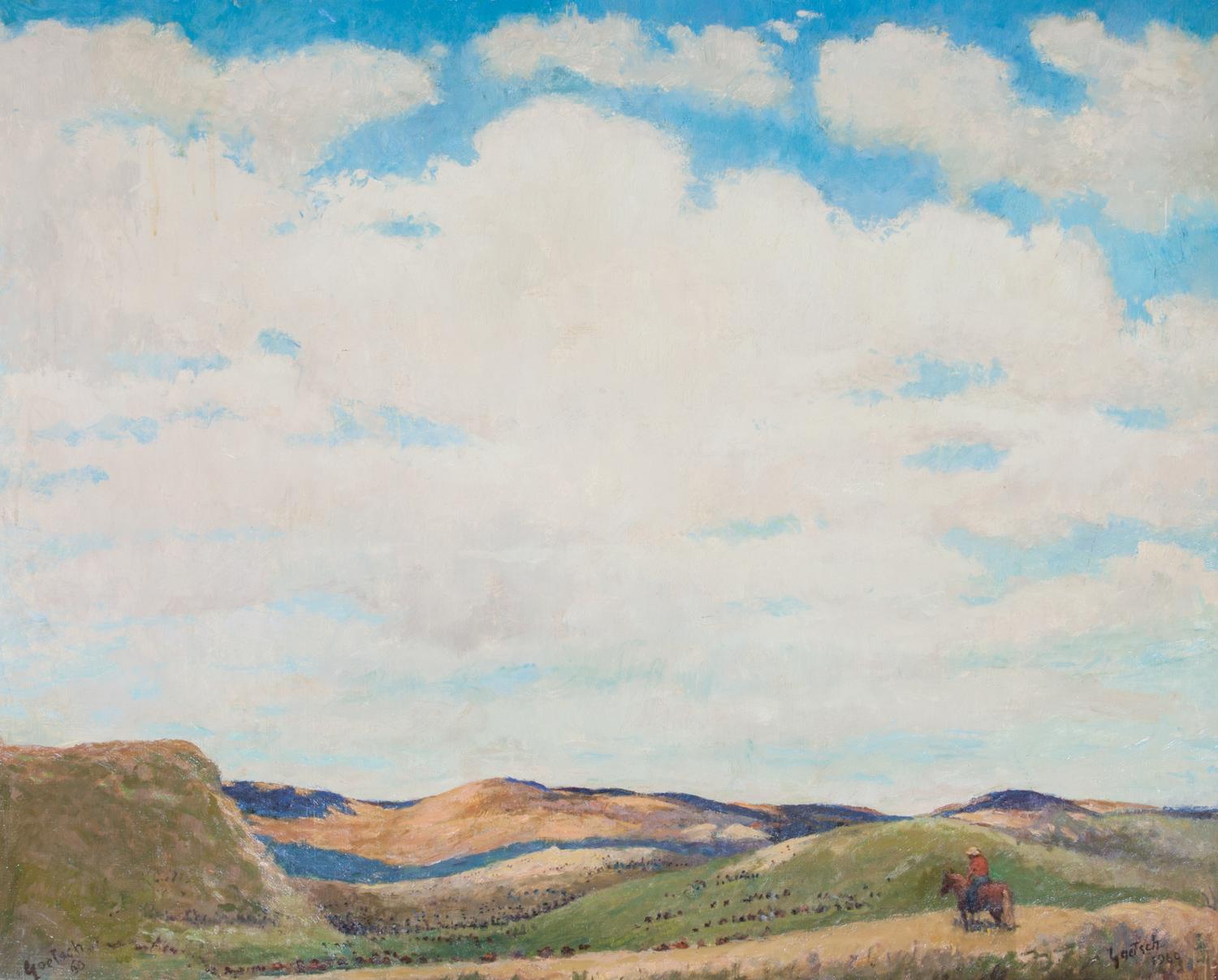 Gustav Goetsch, (American, 1877-1969), Cow Country, 1960