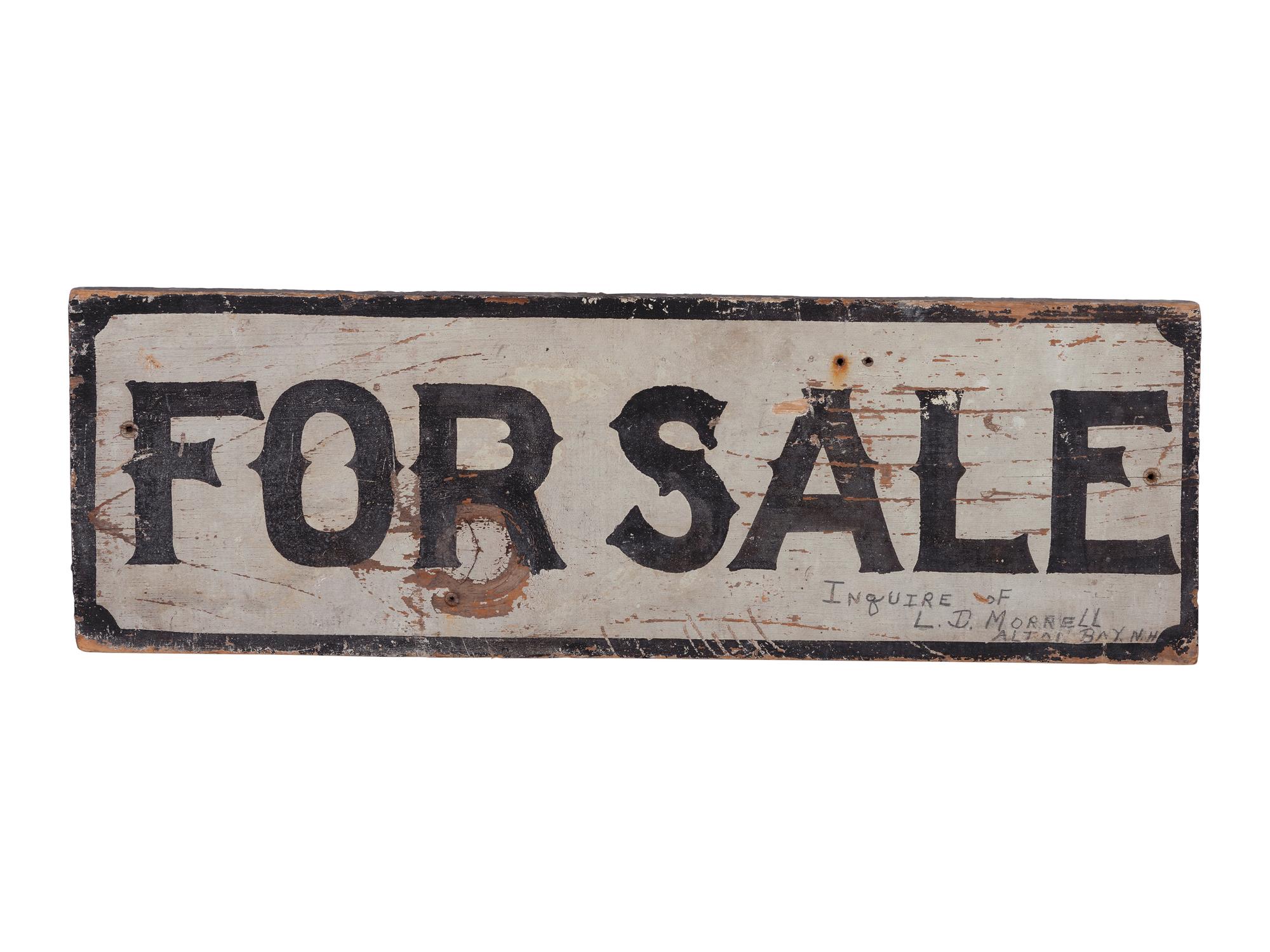 A Painted Wood 'For Sale' Sign, Alton Bay, New Hampshire
