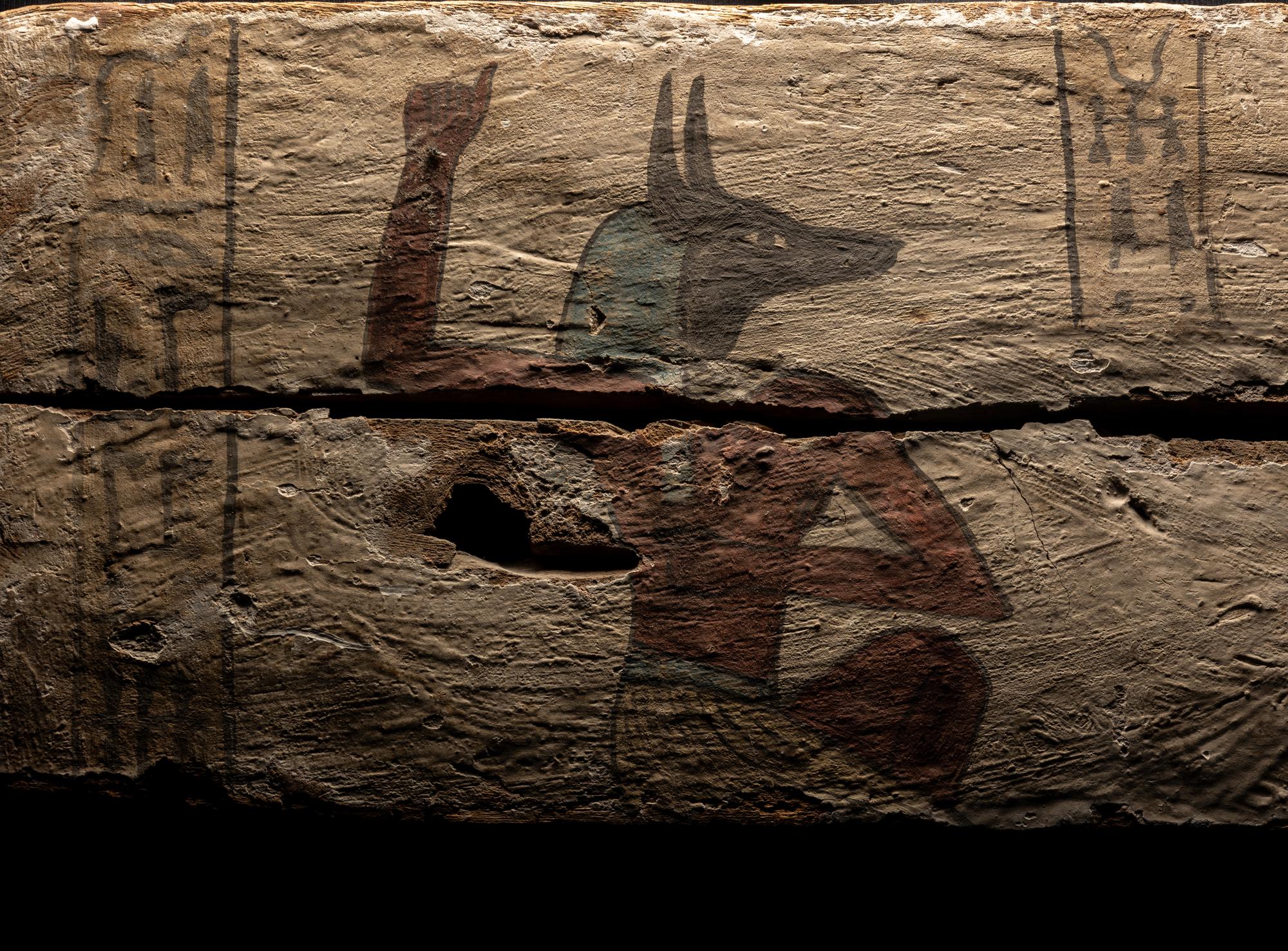 An Egyptian Painted Wood Sarcophagus Panel