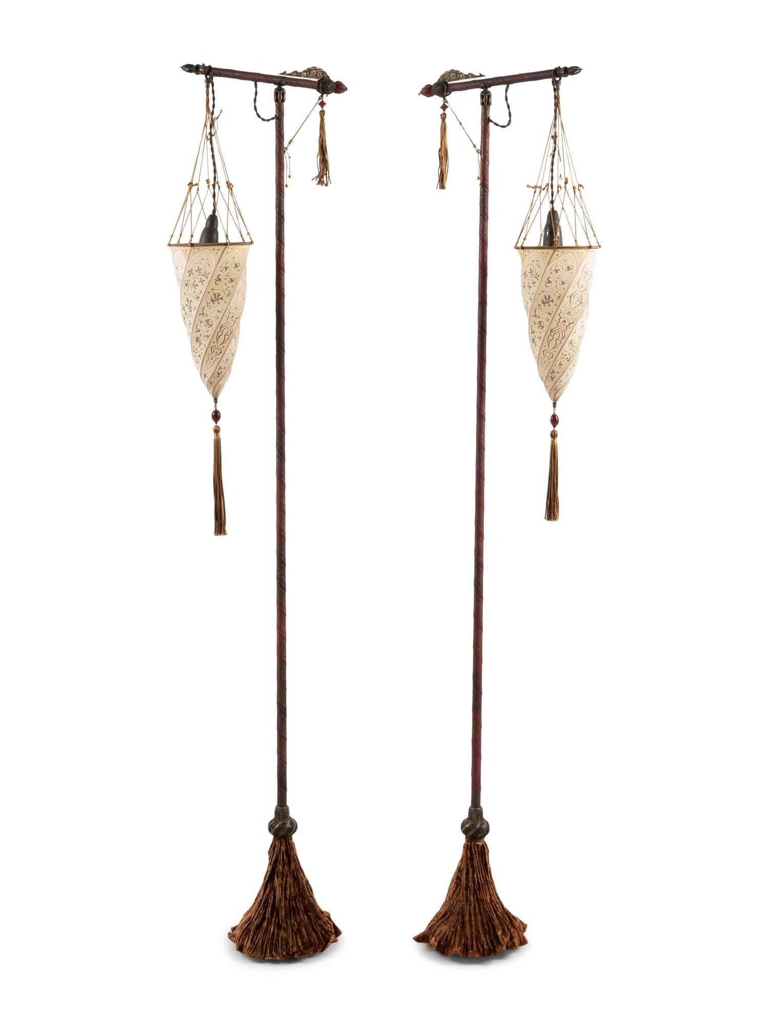 A Pair of Fortuny Cesendello Silk Floor Lamps