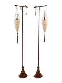 A Pair of Fortuny Cesendello Silk Floor Lamps