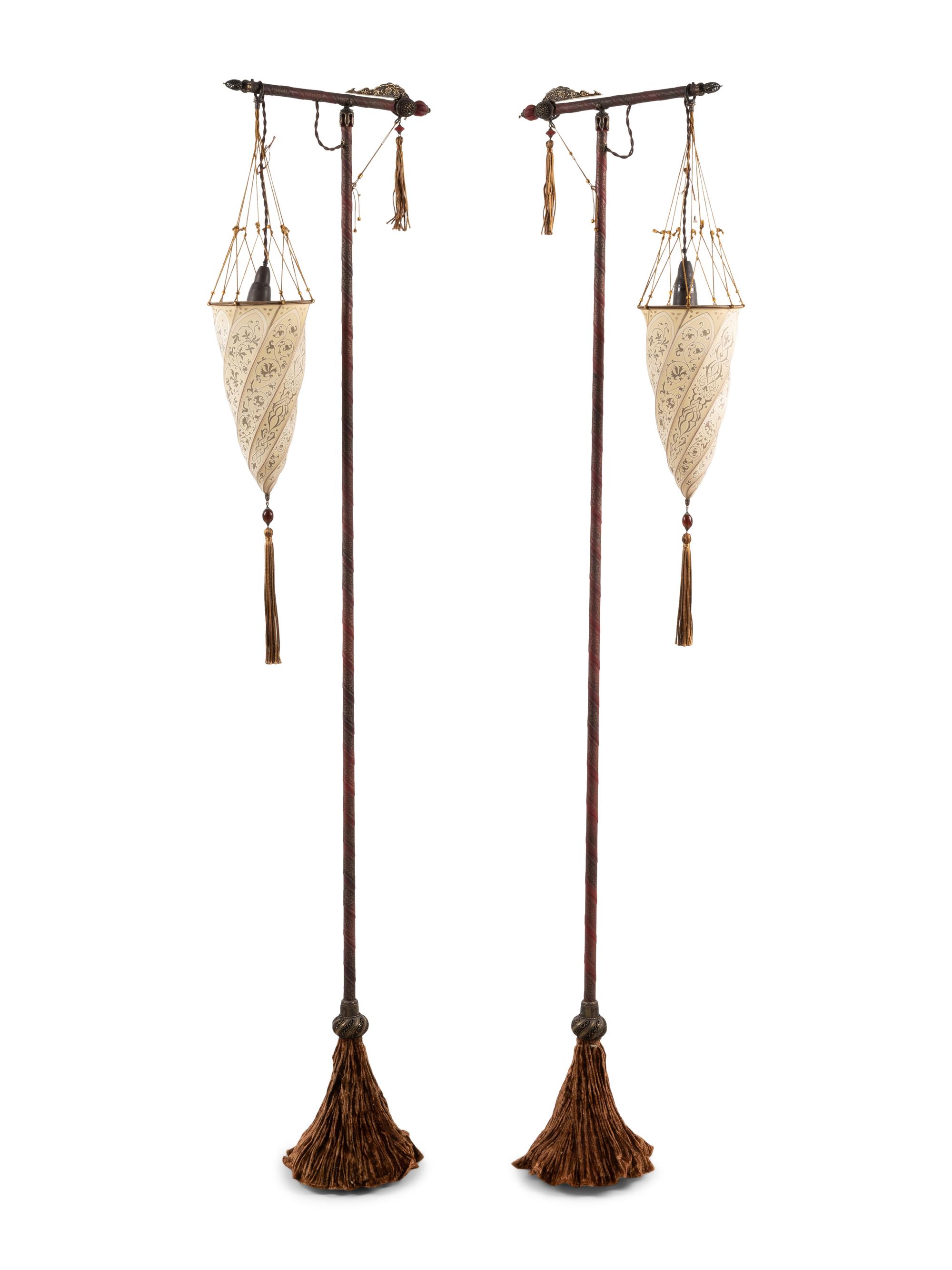 A Pair of Fortuny Cesendello Silk Floor Lamps