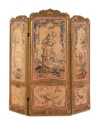 A French Tapestry-Inset Giltwood Three-Panel Floor Screen