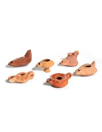 Six Roman Molded Terra Cotta Oil Lamps