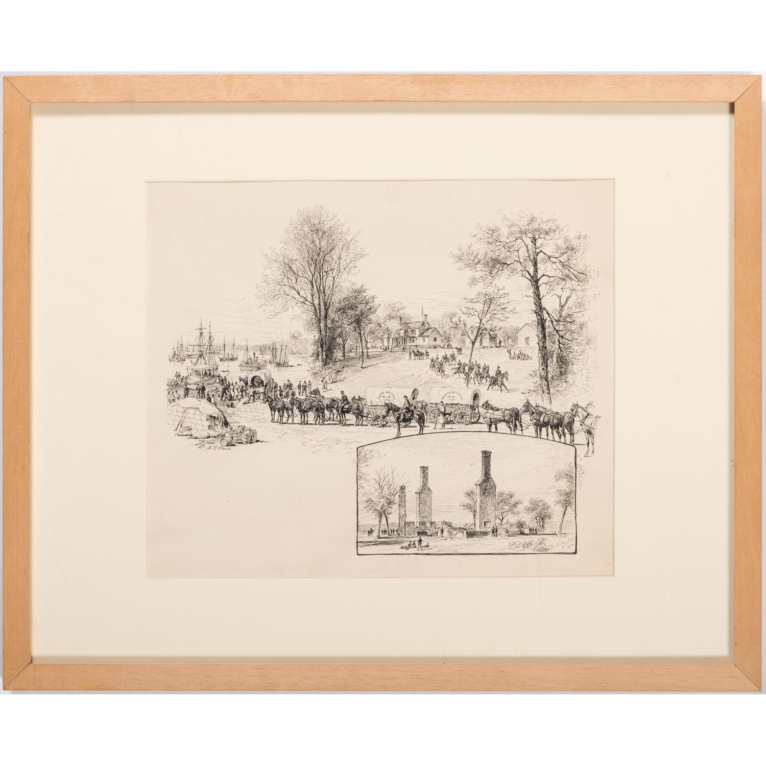 The White House - Before and After the Fire, Pen and Ink Sketch by Alfred R. Waud