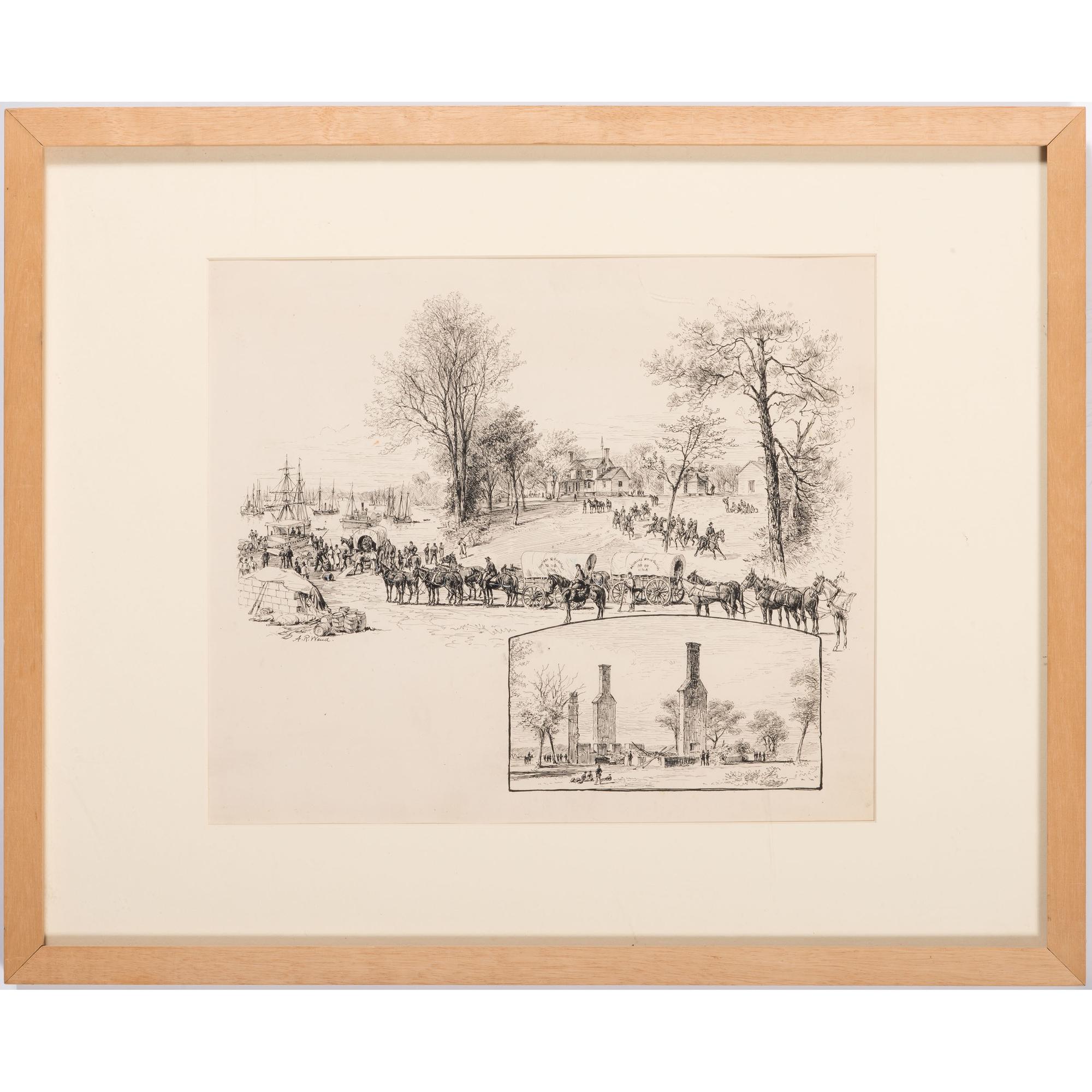 The White House - Before and After the Fire, Pen and Ink Sketch by Alfred R. Waud