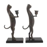 A Pair of Pewter Cat-Form Candlesticks