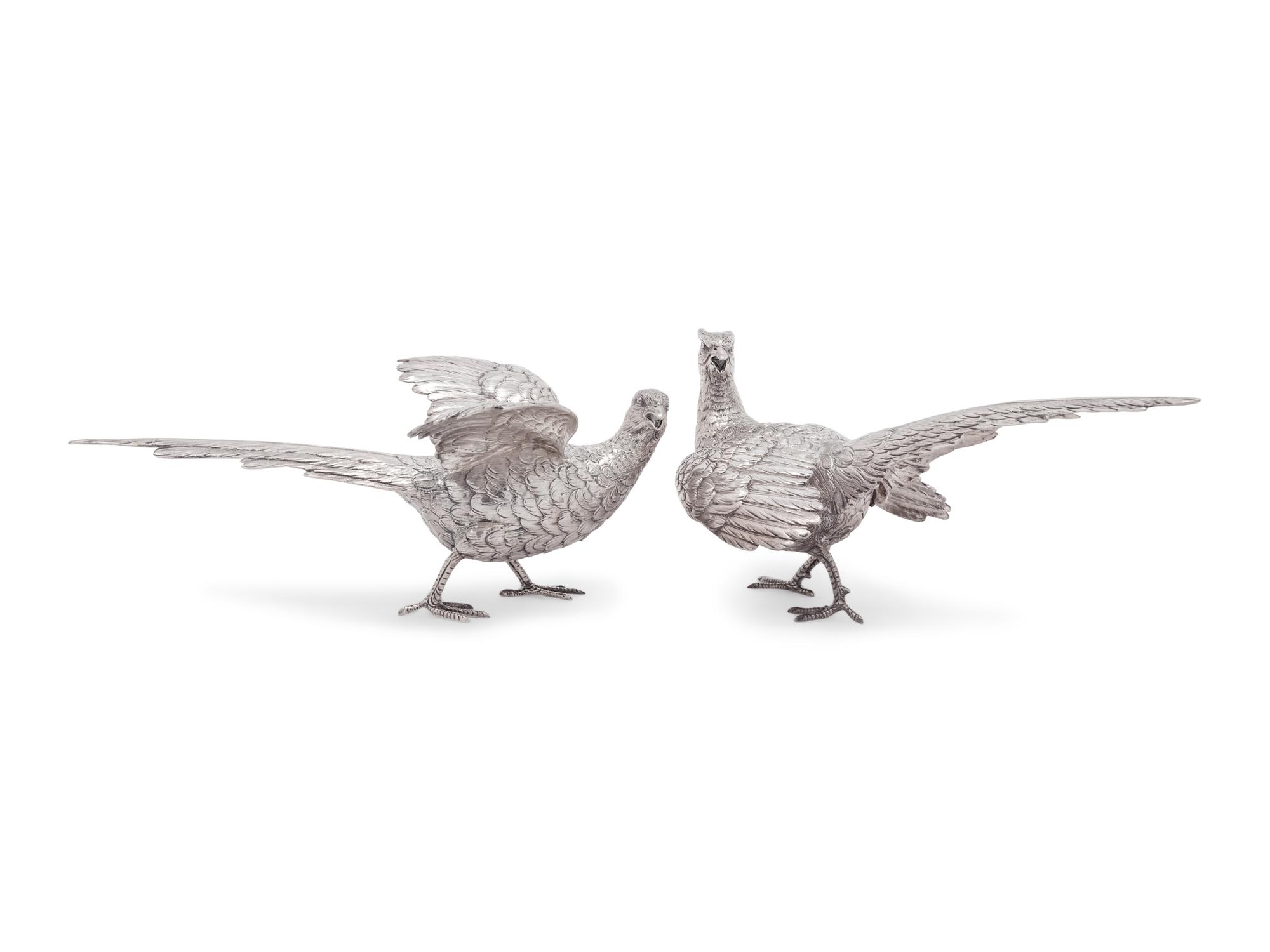 A Pair of Silver Pheasant Table Ornaments