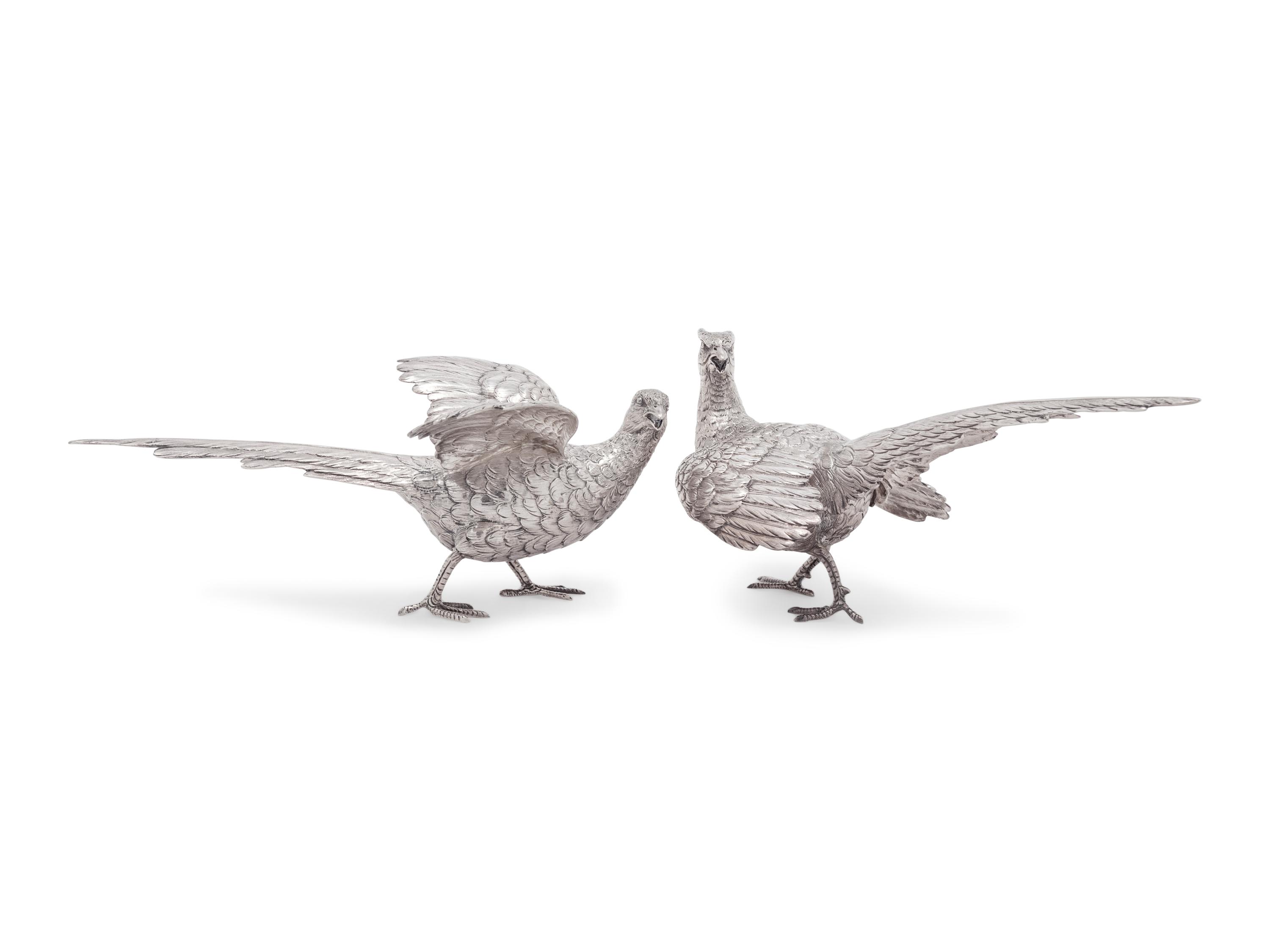A Pair of Silver Pheasant Table Ornaments