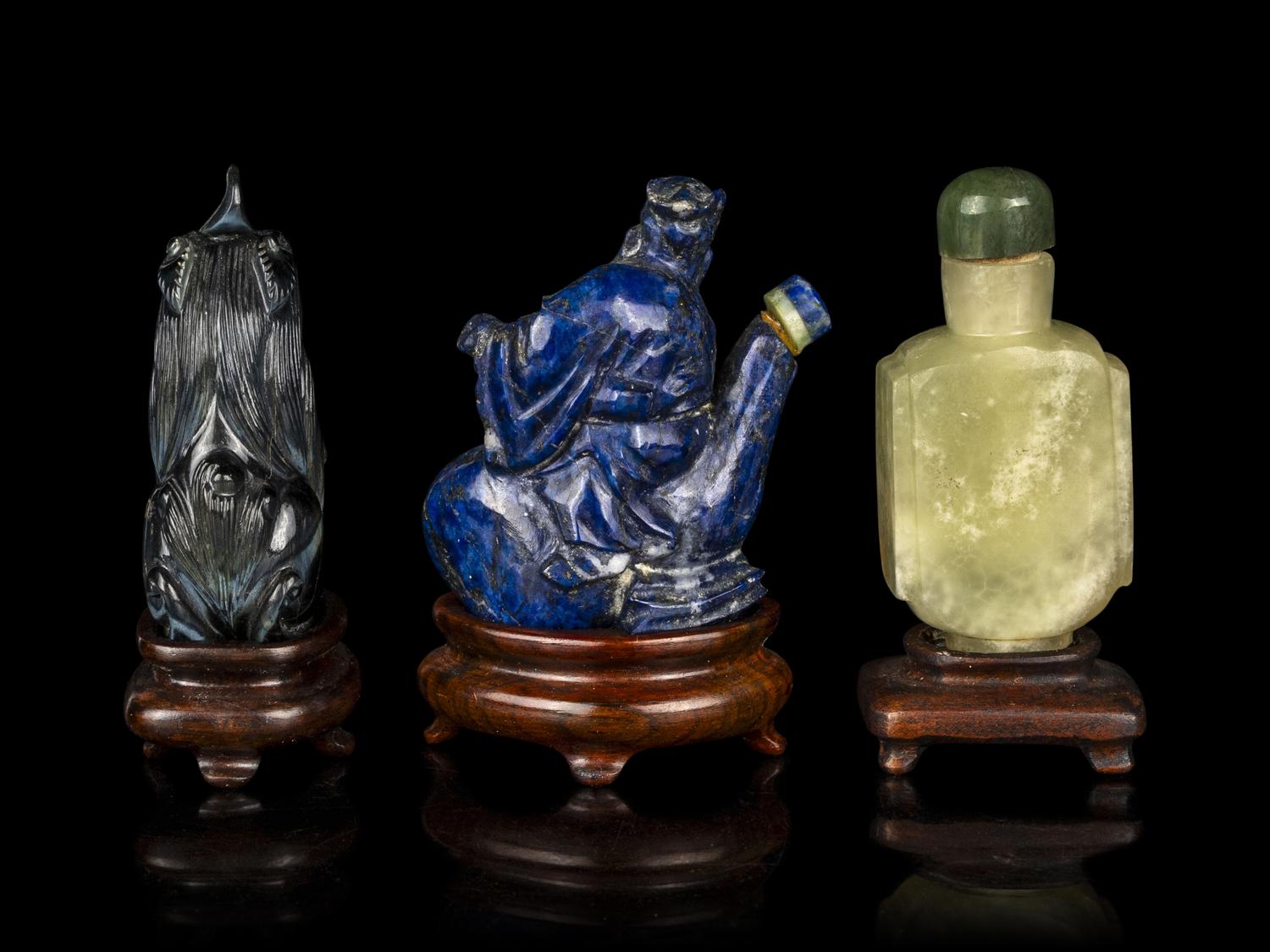 Three Chinese Precious Hardstone Snuff Bottles