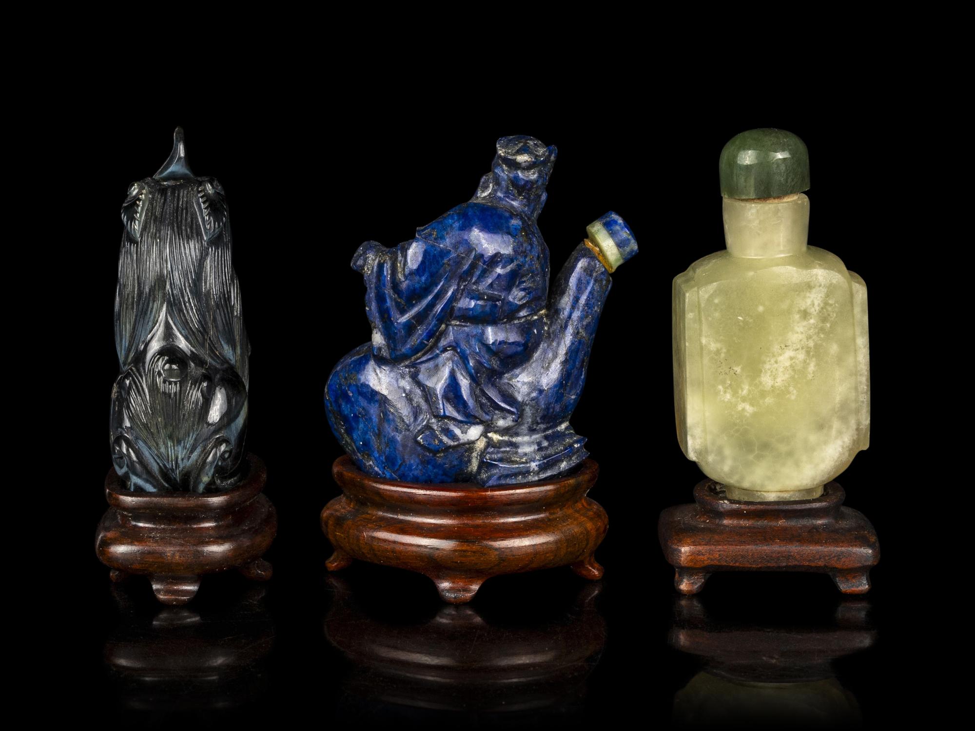 Three Chinese Precious Hardstone Snuff Bottles