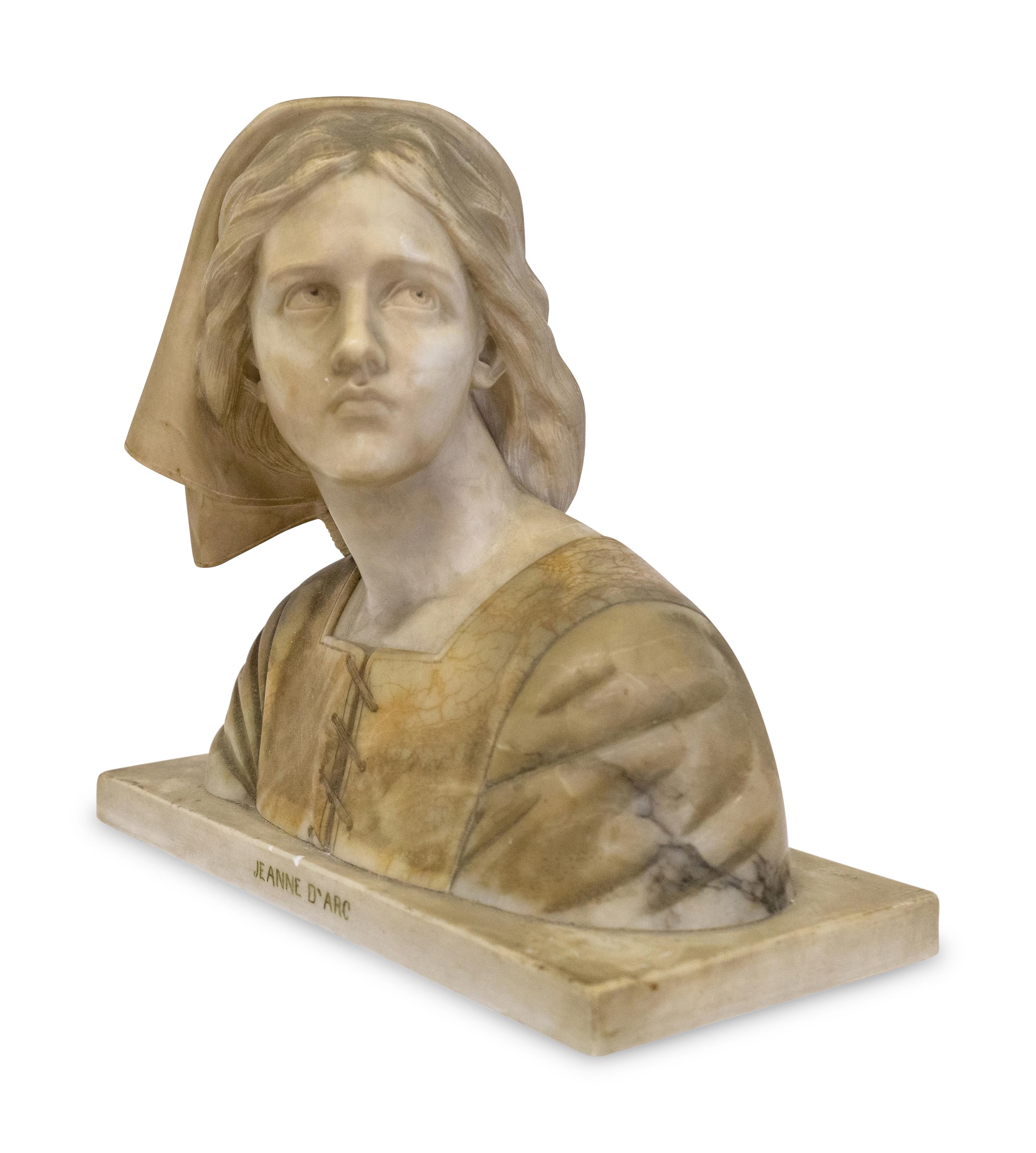A Carved Alabaster Bust Depicting Joan of Arc