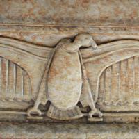 A Glazed Terra Cotta Triptych from the National Knights of Pythian Temple in Chicago, IL. 40.25" W x 7" D x 14.5" H — United States, Circa 1924