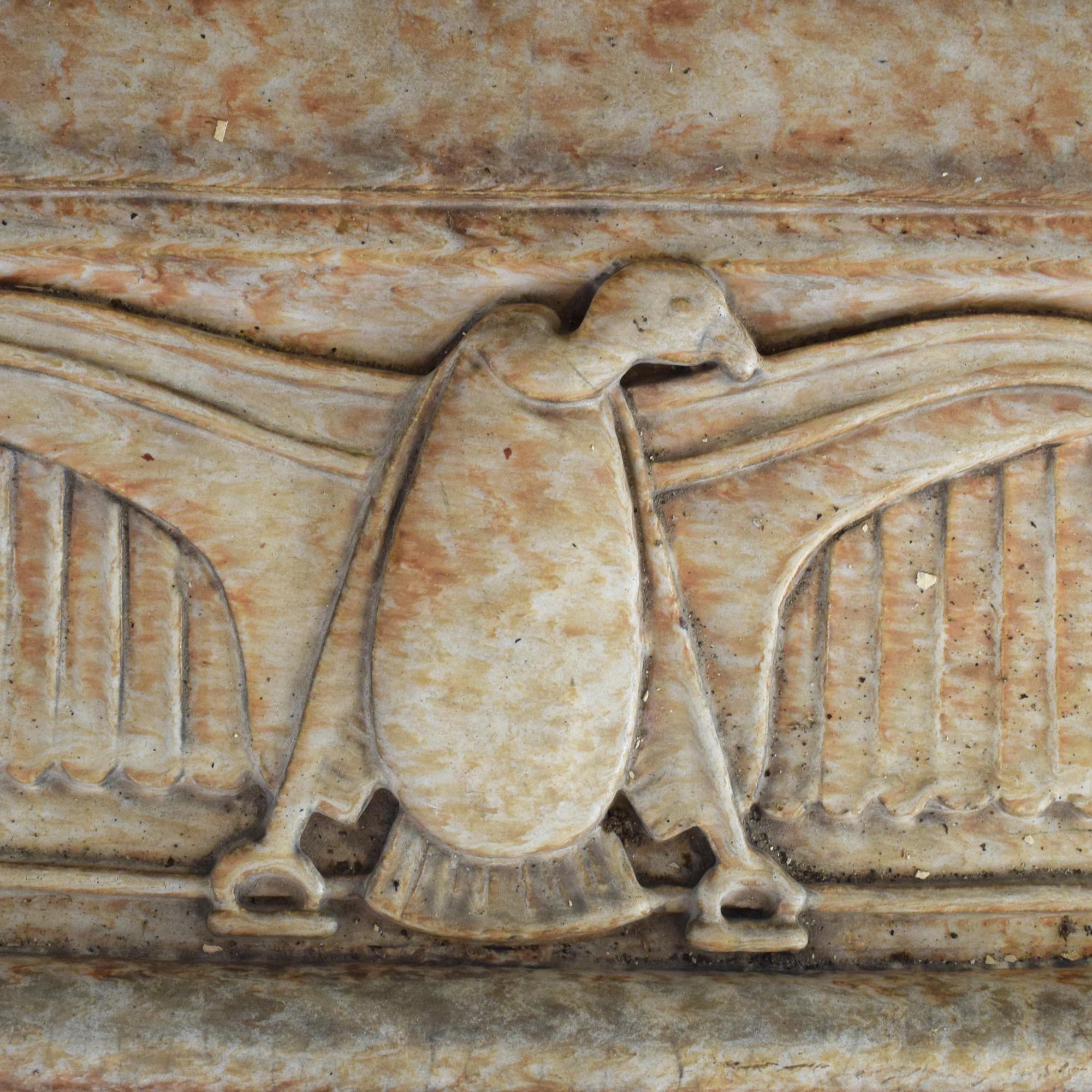 A Glazed Terra Cotta Triptych from the National Knights of Pythian Temple in Chicago, IL. 40.25" W x 7" D x 14.5" H — United States, Circa 1924