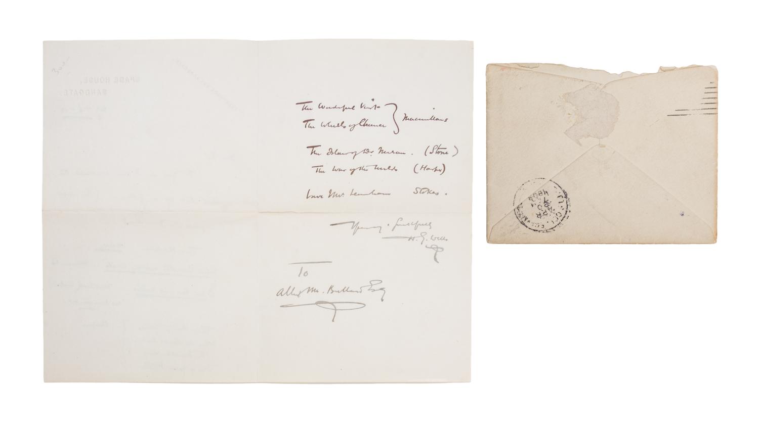 WELLS, H. G. Autographed letter signed, 1903. To Albert M. Buard of Lufton College.