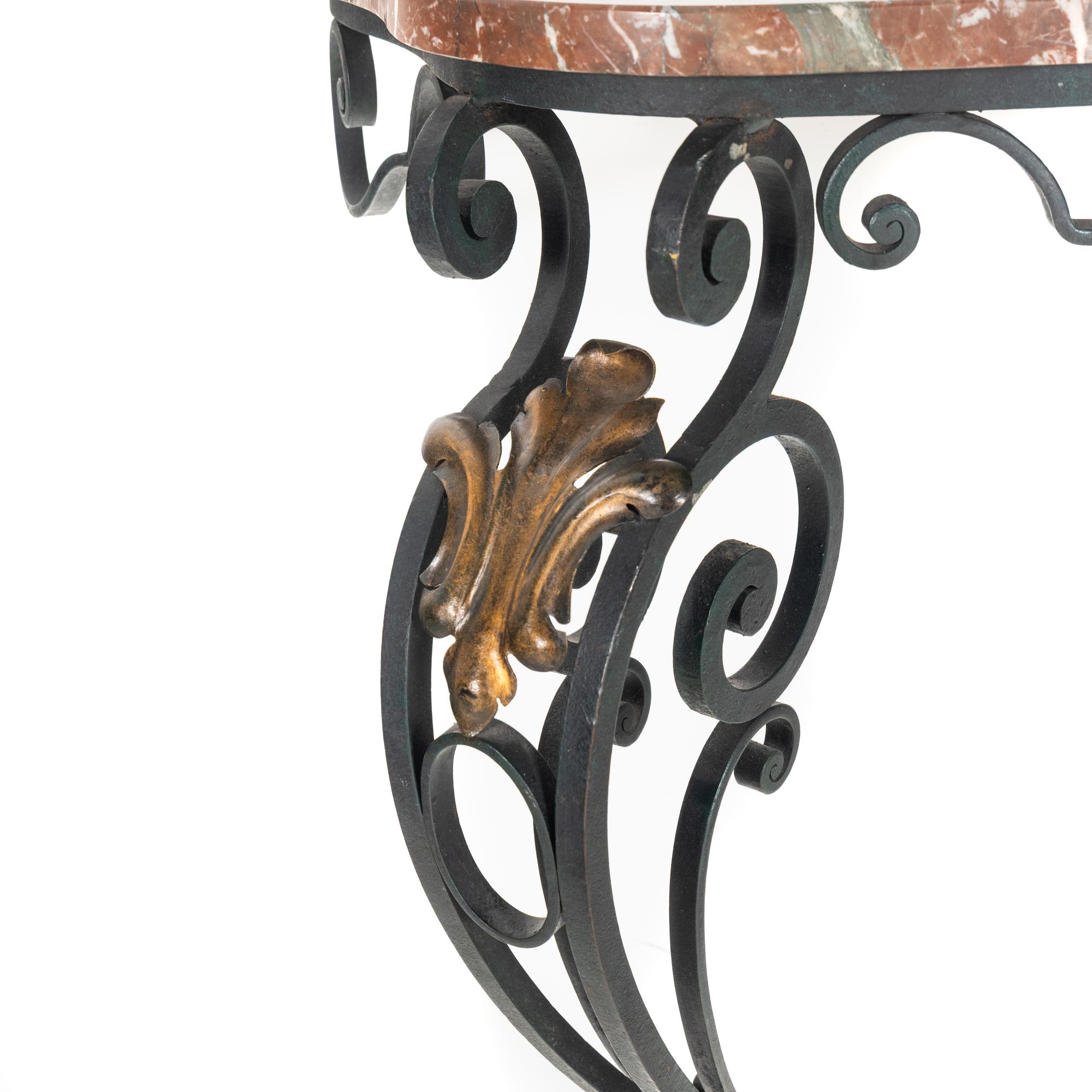 A Wrought Iron Marble-Top Console Table